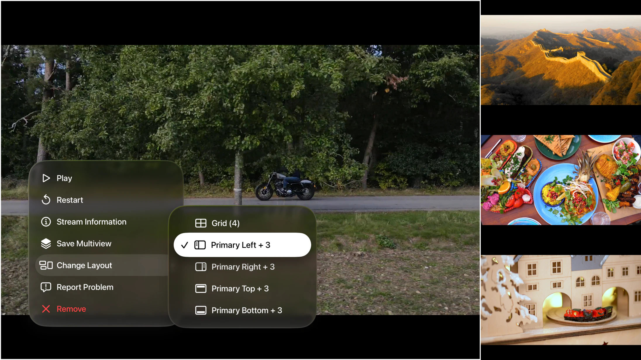 MultiviewTV Player menu on Apple TV